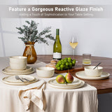 GBHOME Ceramic Dinnerware Sets for 8, 24 Pieces Stoneware Plates and Bowls Sets, Scratch Resistant Dishes, Dishwasher & Microwave Safe, Reactive Glaze-Green Wheat