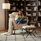 LITA Lazy Chair with Ottoman, Modern Accent Leisure Upholstered Lazy Sofa Armchair, Contemporary Lounge Reading Chair with Armrests and a Side Pocket for Living Room, Bedroom & Small Space, Dark Grey