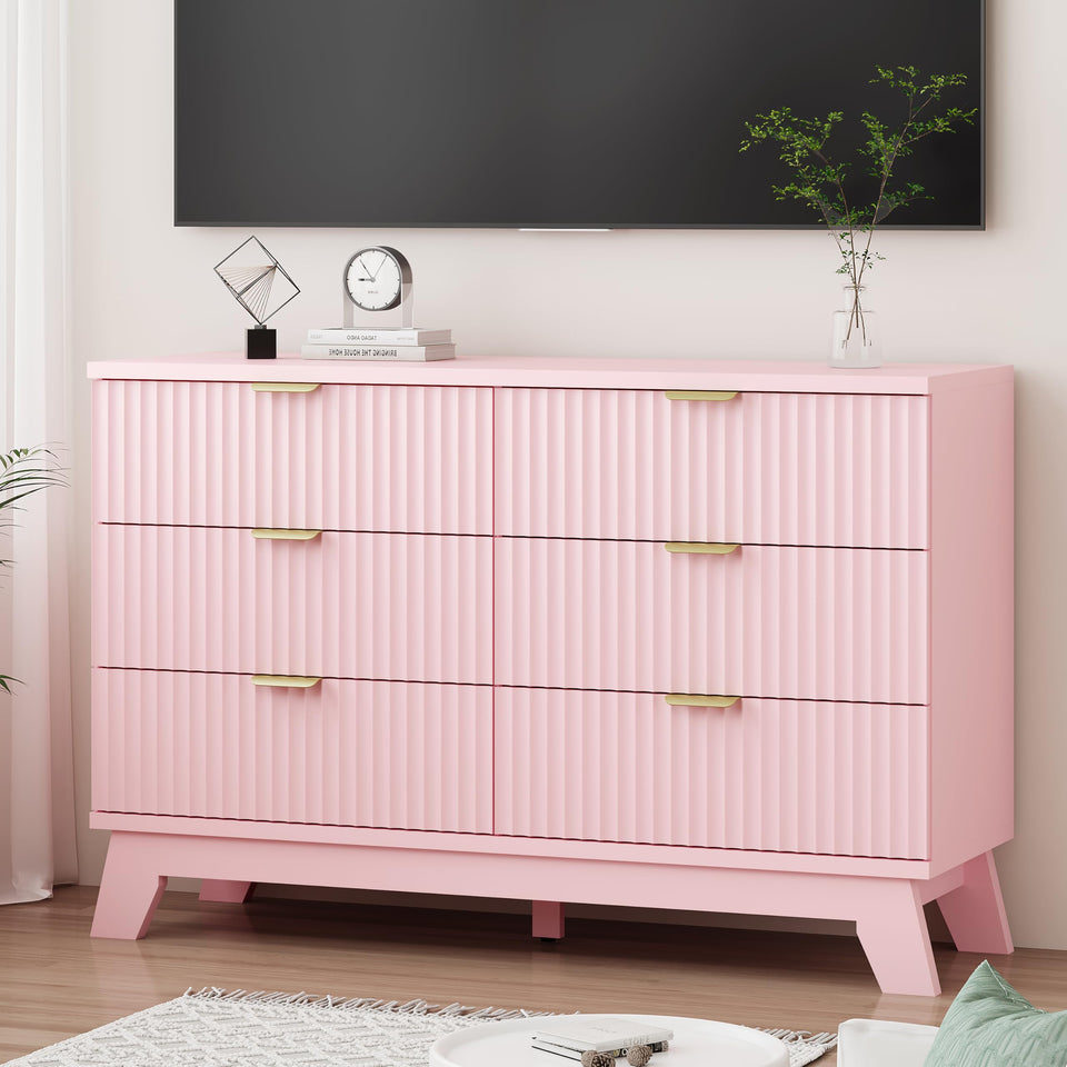 Fluted Dresser for Bedroom with 9 Drawers, 57" Wide Modern Chest of Drawers with Metal Handle, Wooden Dresser TV Stand, Wood Closet Clothes Storage Organizer for Living Room, Hallway, Natural Oak