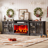 LUXOAK 97" Farmhouse TV Stand with 33" Fireplace for TVs up to 100", Media Entertainment Center with Large Storage Cabinet and Adjustable Shelves for Living Room, White/Barnwood