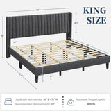 Yaheetech King Bed Frame Upholstered Platform Bed with Fabric Headboard, Wing Edge Design/Non-Slip and Noise-Free/Wooden Slats Support/No Box Spring Needed/Easy Assembly, Ivory King Bed