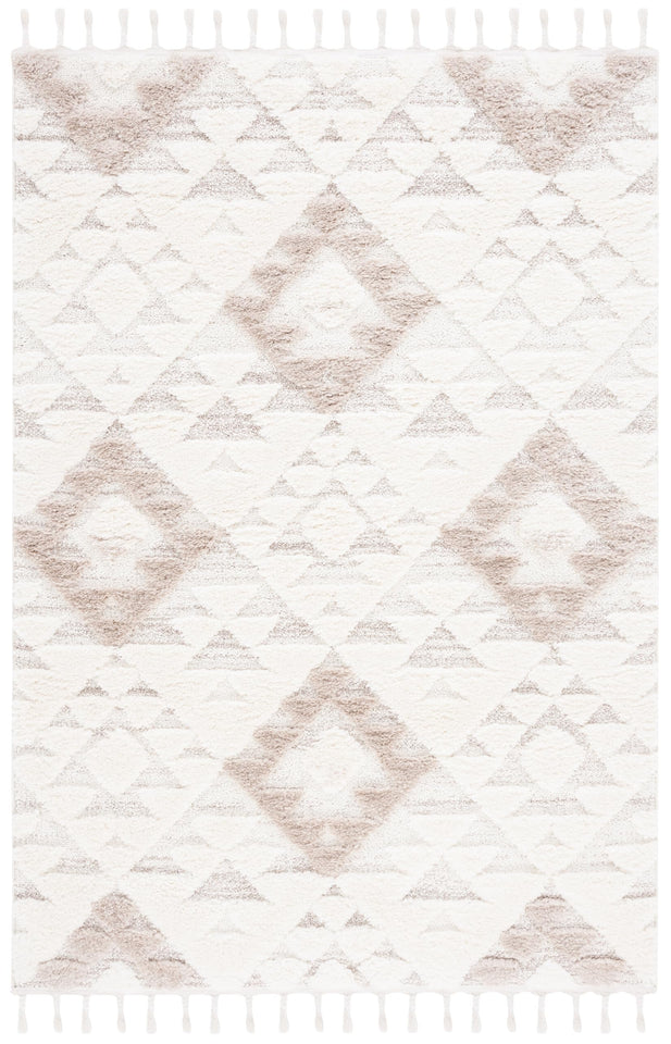SAFAVIEH Area Rug 8x10 - Moroccan Tassel Shag Collection - Large - Ivory & Brown, Boho Design, Non-Shedding & Easy Cleaning, Plush Pile, Ideal for Living Room, Bedroom, Dining Space (MTS688A)