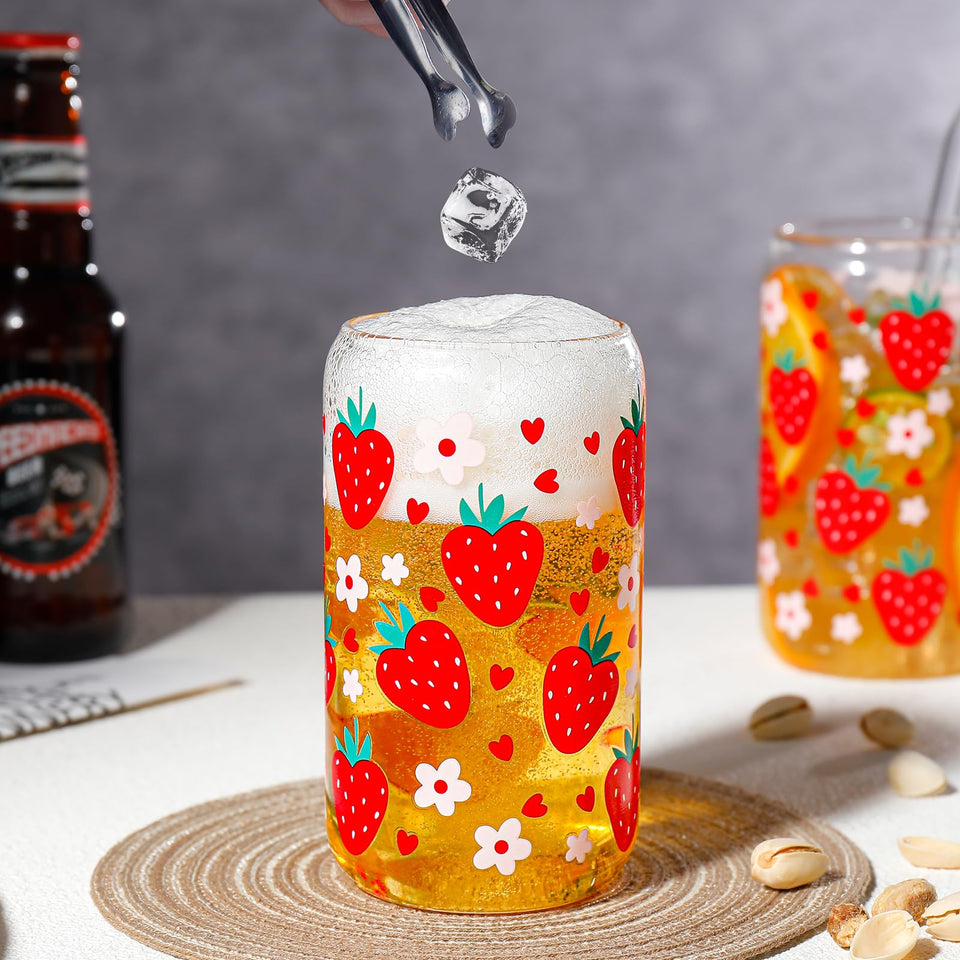 DWTS DANWEITESI Glass Cups with Lids and Straws 4 pcs,16oz Drinking Glasses Set for Coffee Bar Accessories,Iced Coffee Cups with Lids,Matcha Cup Glass Tumbler Reusable for Gifts