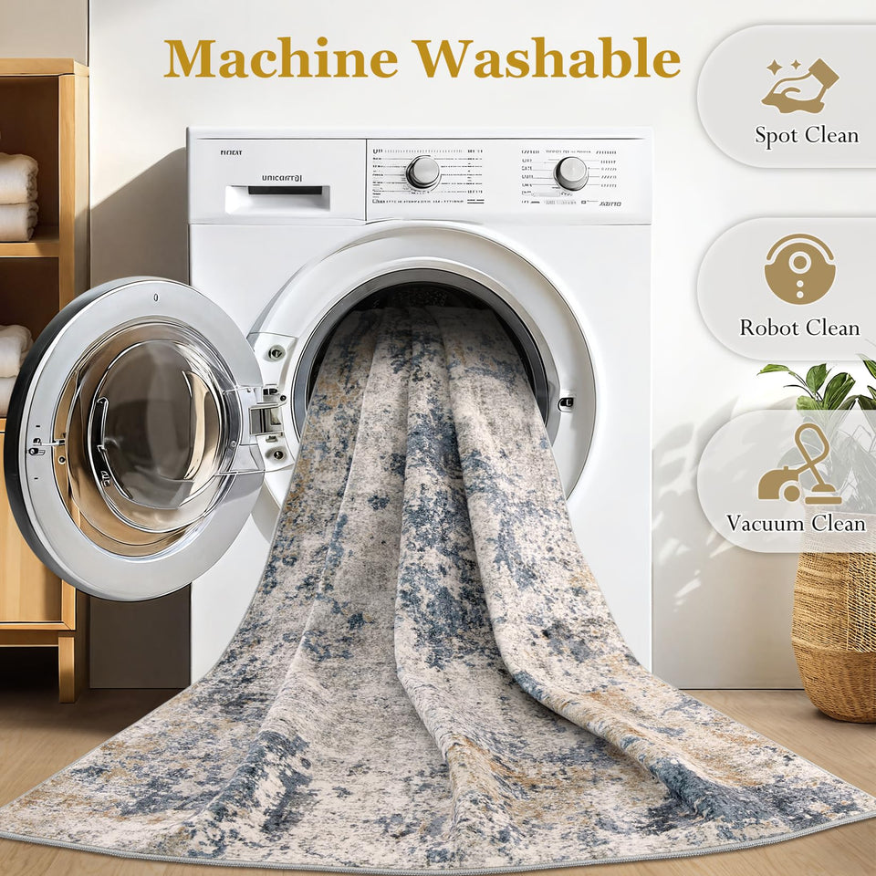 Area Rugs for Living Room: 12x15 Abstract Washable Rug Modern Neutral Large Soft Stain Resistant Non-Slip Backing Machine Table for Bedroom Dining Room Indoor Home Office Carpet - Gold Brown