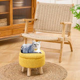 Wimarsbon Pouf Ottoman, 100% Cotton Knitted Boho Footstool, Round Footrest with Non-Skid Wood Legs, Home Décor Handmade Pouffe, Leisure Floor Step Stool for Living Room (Beige)