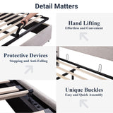 Allewie King Size Lift Up Storage Bed, Modern Wingback Headboard, Hydraulic Support, No Box Spring Needed, Light Beige