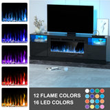 OUTGUAVA Fireplace TV Stand for 80 Inch TV, TV Stand with 36" Fireplace, LED Light Entertainment Center with Storage Cabinets, Media TV Console TV Table for Living Room, Black