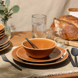 Bloomhouse Santorini Mist Double Bowl Terracotta Reactive Glaze Plates and Bowls Dinnerware Set - Amber, Service for Four (16pcs)