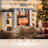 80" Fireplace TV Stand for TVs Up to 90 Inch, Electric Fireplace with Mantel, Farmhouse Entertainment Center with Storage, Realistic Stacked Stone Surround with Remote Control for Living Room