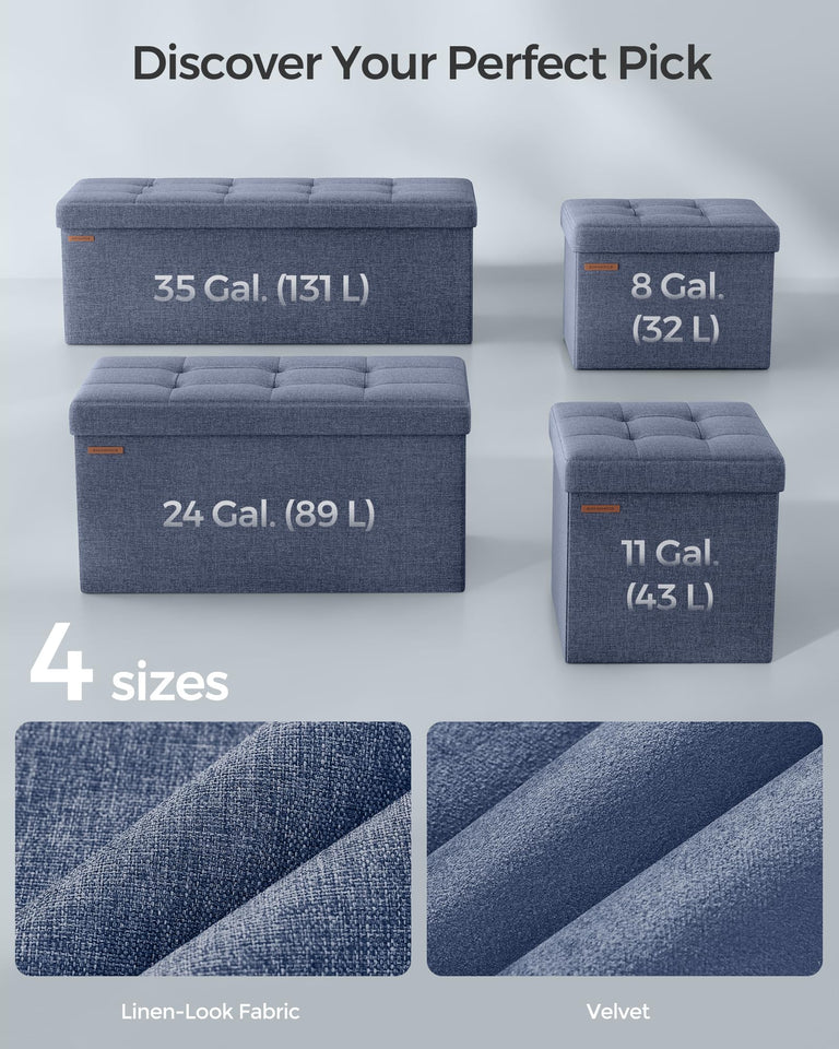 SONGMICS MAZIE Collection - 43 Inches Folding Storage Ottoman Bench, Ottoman Foot Rest, End of Bed Bench, Storage Chest, Load 660 lb, for Living Room, Bedroom, Entryway, Dark Gray ULSF77K