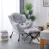 LITA Lazy Chair with Ottoman, Modern Accent Leisure Upholstered Lazy Sofa Armchair, Contemporary Lounge Reading Chair with Armrests and a Side Pocket for Living Room, Bedroom & Small Space, Dark Grey