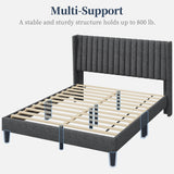 Yaheetech King Bed Frame Upholstered Platform Bed with Fabric Headboard, Wing Edge Design/Non-Slip and Noise-Free/Wooden Slats Support/No Box Spring Needed/Easy Assembly, Ivory King Bed