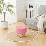 Wimarsbon Pouf Ottoman, 100% Cotton Knitted Boho Footstool, Round Footrest with Non-Skid Wood Legs, Home Décor Handmade Pouffe, Leisure Floor Step Stool for Living Room (Beige)