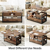 Memobarco 40" Lift Top Coffee Table,4 in 1 Multi-Function Lift Coffee Tables with Storage Drawers and Hidden Compartmen,Farmhouse Coffee Table with Lifting top for Living Room,Black