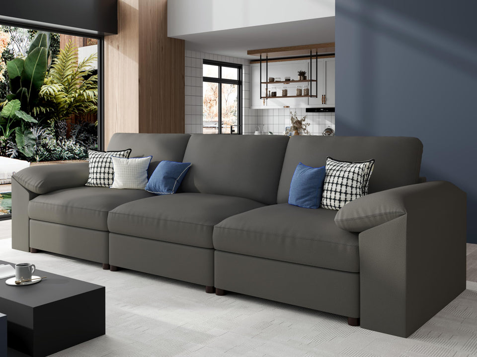 EASE MOOSE Leather Sectional Couch, Oversized Modular Sectional Sofas, Wide Deep Seat Modular Couch, Scratch Resistant Faux Leather Material, L Shaped Sofa for Big Spaces,Beige