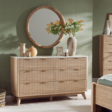 T4TREAM Fluted 7 Drawers Dresser, 54" Wide Modern Chest of Drawers with Faux Marble Top, Curved Profile Design, Dresser TV Stand, Wood Drawer Organizer for Bedroom, Living Room, Hallway, Natural Oak