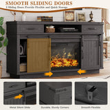 59'' Fireplace TV Stand with 3D Flame Electric Fireplace Heater, 34'' Tall Farmhouse TV Stand for 65 Inch TV, Entertainment Center TV Console with 2 Drawers, Sliding Barn Door for Living Room - White