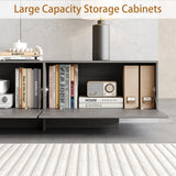 UKAOCAI 86.61'' Tambour TV Stand for 55-85 Inch, Modern Entertainment Center with Large Storage Cabinet & Open Shelves, TV Console with Sliding Doors for Living Room, Bedroom, Natural