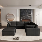 160.6" Cloud Couch Modular Sectional Sofa for Livingroom,Oversized Convertible Sofa with Storage Ottomans,6 Seat Wide Couches,Cushion Covers Removable (Khaki, 6 Seater)