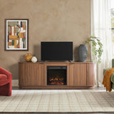Walker Edison Chloe Reeded TV Stand with Fireplace Insert, 75 Inch, 70 Inch, Coastal Oak