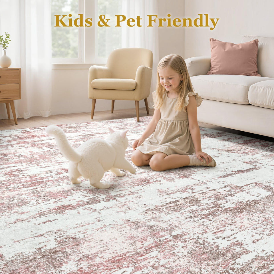 Area Rugs for Living Room: 12x15 Abstract Washable Rug Modern Neutral Large Soft Stain Resistant Non-Slip Backing Machine Table for Bedroom Dining Room Indoor Home Office Carpet - Gold Brown