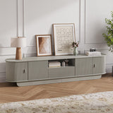 UKAOCAI 86.61'' Tambour TV Stand for 55-85 Inch, Modern Entertainment Center with Large Storage Cabinet & Open Shelves, TV Console with Sliding Doors for Living Room, Bedroom, Natural