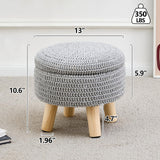 Wimarsbon Pouf Ottoman, 100% Cotton Knitted Boho Footstool, Round Footrest with Non-Skid Wood Legs, Home Décor Handmade Pouffe, Leisure Floor Step Stool for Living Room (Beige)