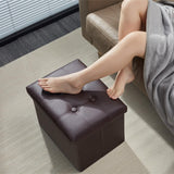 AmasSmile Storage Ottoman Folding Foot Rest Stool, Leather Footstool Bench, Short Ottoman Stool, Storage Foot Rest Store, Books (Black, 17" D x 13" W x 13" H)