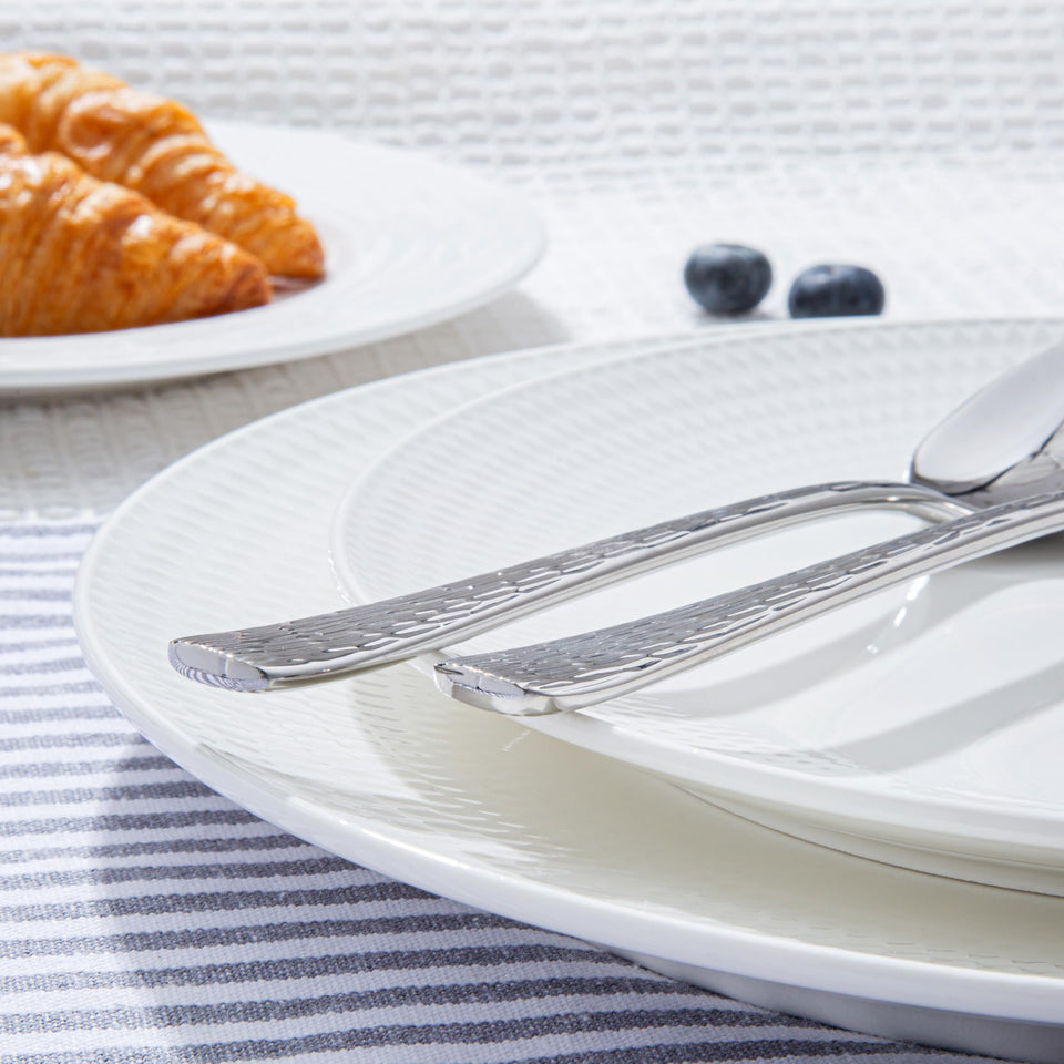 KINGSTONE Hammered Silverware Set, Flatware Set, 18/10 Stainless Steel Premium Cutlery with Unique Ripple Handles Design Mirror Polished - Dishwasher Safe (40-Piece)