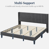 Yaheetech King Bed Frame Upholstered Platform Bed with Fabric Headboard, Wing Edge Design/Non-Slip and Noise-Free/Wooden Slats Support/No Box Spring Needed/Easy Assembly, Ivory King Bed