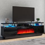 OneBlis 70" TV Stand for Living Room, Modern Entertainment Center & Media Console, Fits TVs up to 80", Storage Cabinet with Shelves, 36" Electric Fireplace with LED Flame (All Black)