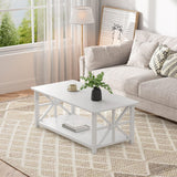 GreenForest Coffee Table for Living Room with Round Corners Farmhouse Style Center Table with Storage Shelf 39 Inch Space Saving Easy Assembly Gray Wash