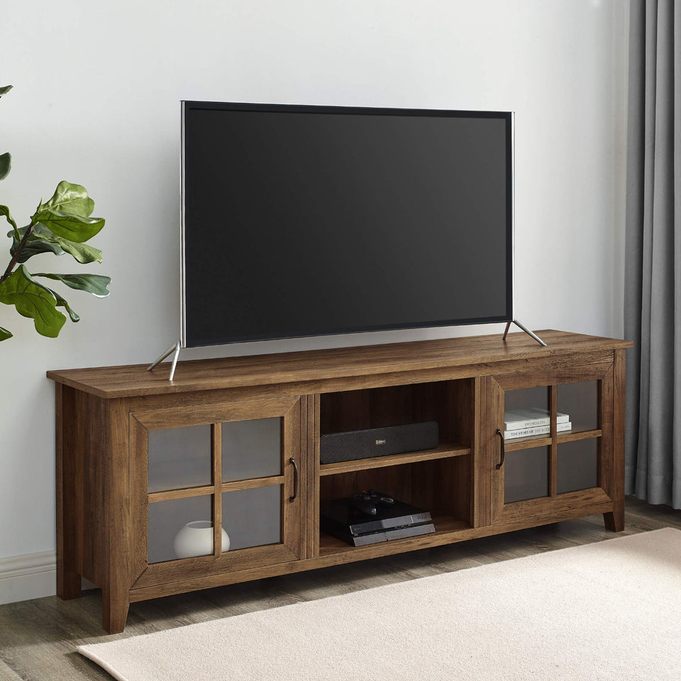 Walker Edison Portsmouth Classic 2 Glass Door TV Stand for TVs up to 80 Inches, 70 Inch, Dark Walnut