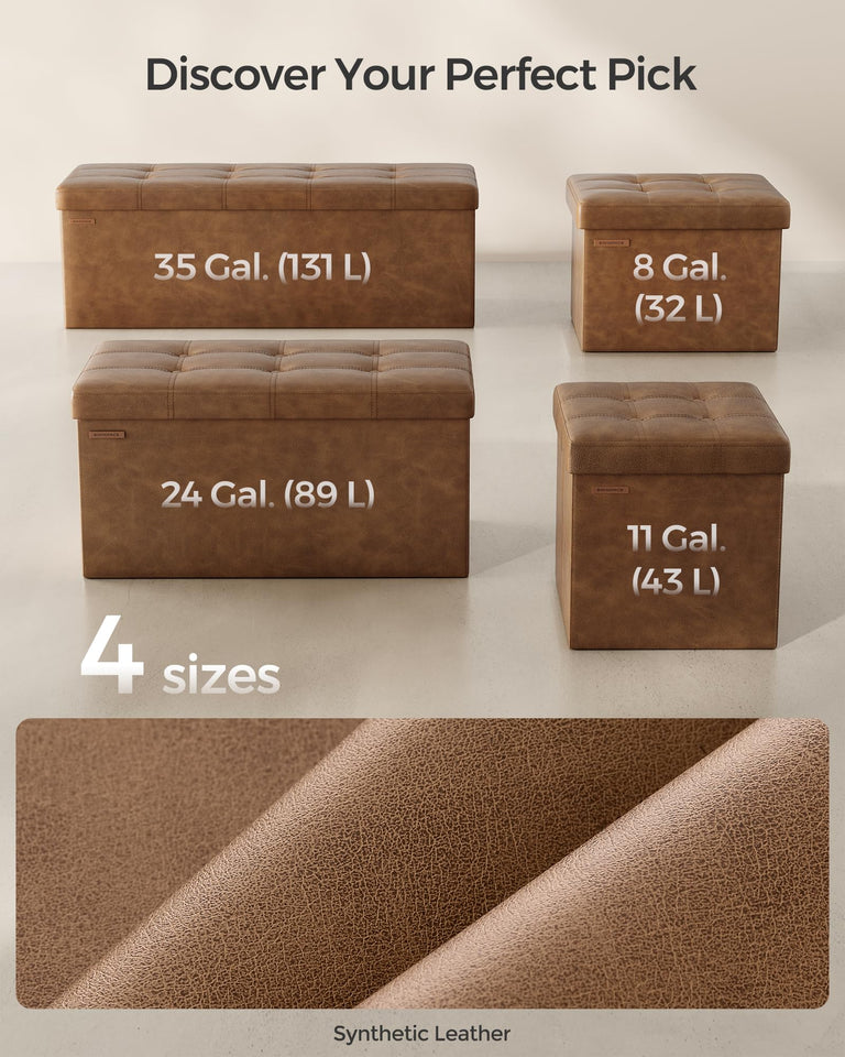 SONGMICS MAZIE Collection - 43 Inches Folding Storage Ottoman Bench, Ottoman with Storage, Foot Rest Stool, Load 660 lb, for Living Room, Synthetic Leather, Black ULSF701