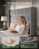 OHOHOLIVE King Size Bed Frame with 56" Headboard - 1000LBS Capacity Support, Velvet Upholstered Wingback Platform Bed Frame, Noise Free, Sturdy Wooden Slat Support