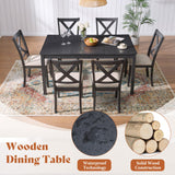 AMERLIFE 7-Piece Farmhouse Solid Wood Dining Table Set with 6 Upholstered Chairs, 60" Space Saving Dinner Table & Chairs Set, for Dining Room, Kitchen, Restaurant, Brown & White