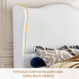 koorlian King Size Bed Frame Upholstered Platform Bed with 51" Tall Headboard Wingback, Soft Fabric, Retro Simple Style Platform Bed No Box Spring Needed, Easy Assembly, Beige