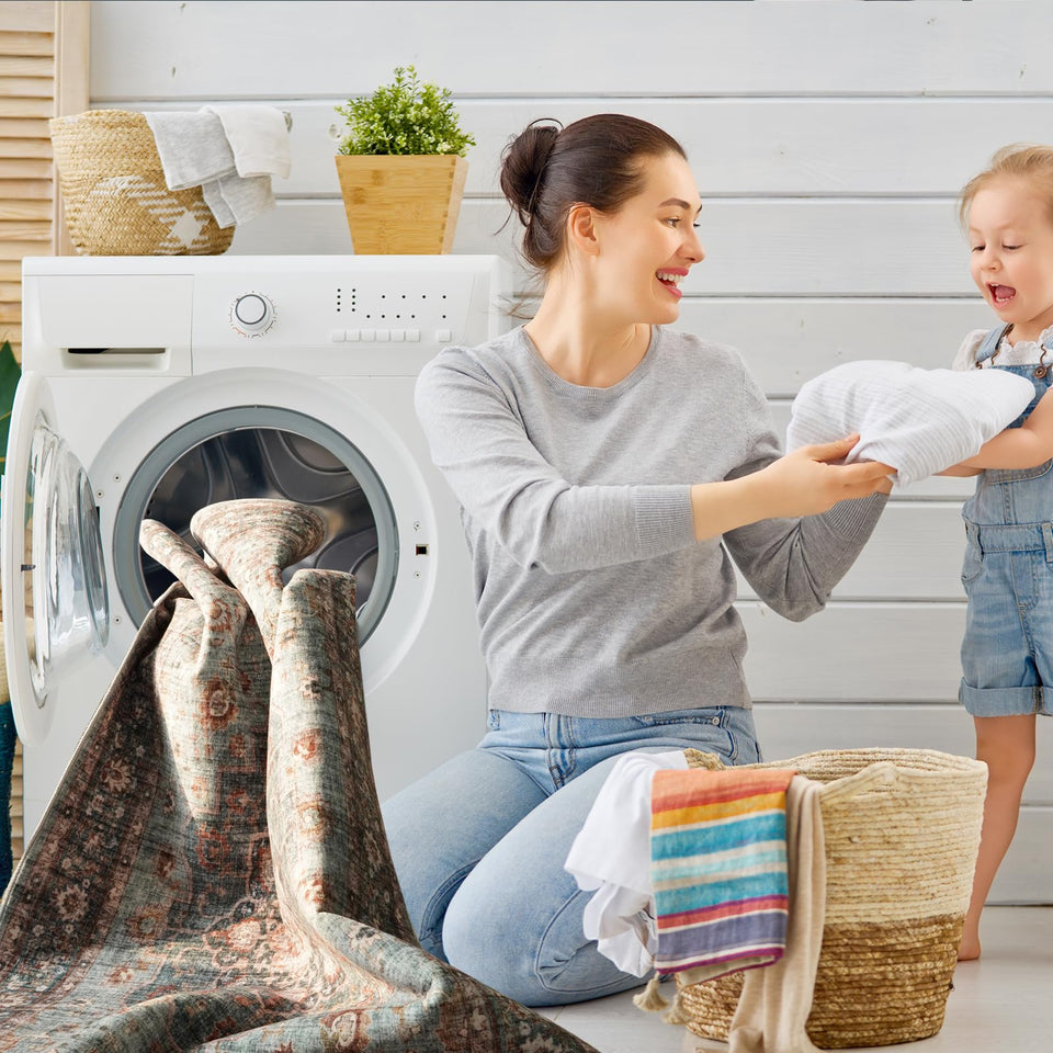 TOPRUUG Washable Oriental Area Rug - 12x15 Rugs for Living Room Soft Carpet for Bedroom Waterproof Floral Distressed Indoor Stain Resistant Non-Shedding Floor Carpets (Green, 12x15)