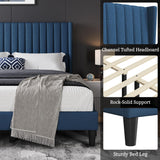 Yaheetech King Bed Frame Upholstered Platform Bed with Fabric Headboard, Wing Edge Design/Non-Slip and Noise-Free/Wooden Slats Support/No Box Spring Needed/Easy Assembly, Ivory King Bed