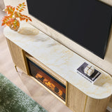 OKD Luxury 70" Fluted TV Stand, Modern Chic Entertainment Center for TVs Up to 80 inches, TV Console with Faux Marble Top, Curved Profile Design, Media Console for Living Room, Natural Oak