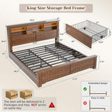 EnHomee King Size Bed Frame and Headboard & Storage, 4 Drawers and LED Built in Charging Station King Bed Frame with Storage Farmhouse,NO Noise,No Box Spring Needed,White