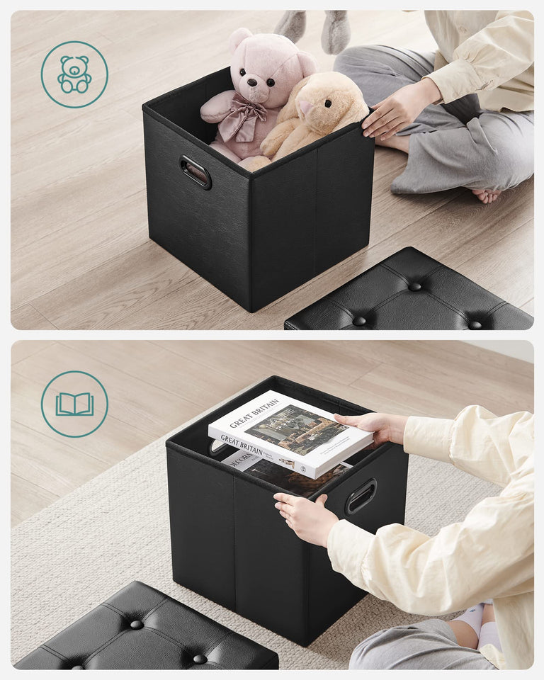 SONGMICS MAZIE Collection - 30 Inches Storage Ottoman Bench with Flipping Lid, Storage Chest Footstool, Load 660 lb, for Entryway, Living Room, Bedroom, Synthetic Leather, Black ULSF45BK