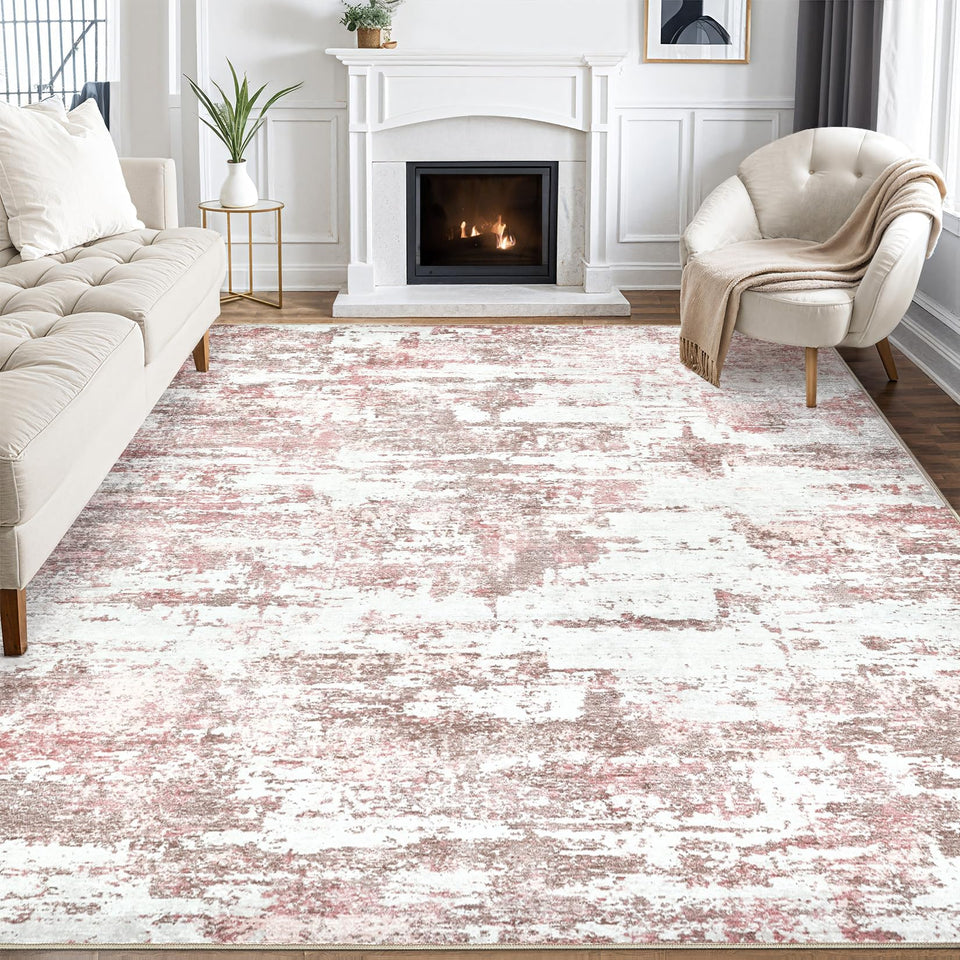 Area Rugs for Living Room: 12x15 Abstract Washable Rug Modern Neutral Large Soft Stain Resistant Non-Slip Backing Machine Table for Bedroom Dining Room Indoor Home Office Carpet - Gold Brown