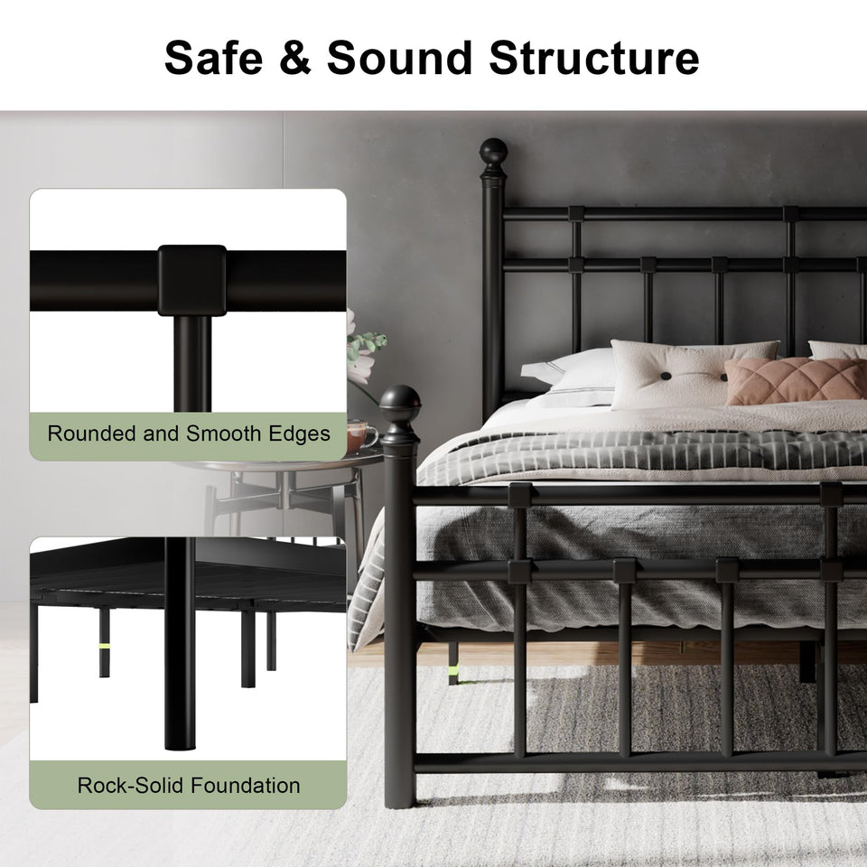 Feonase King Size Metal Platform Bed Frame with Victorian Classic Iron-Art Headboard & Footboard, Steel Slats Support, 12" Under Bed Storage, No Box Spring Needed, Easy Assembly, Noise-Free, Black