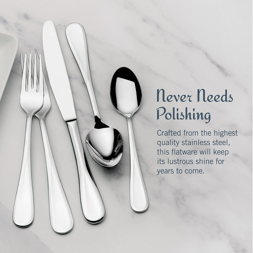 Mikasa Bravo 65-Piece Flatware Set for 12, 18/10 Stainless Steel Silverware with Full Service, Includes Forks, Knives, Spoons, and Serving Utensils