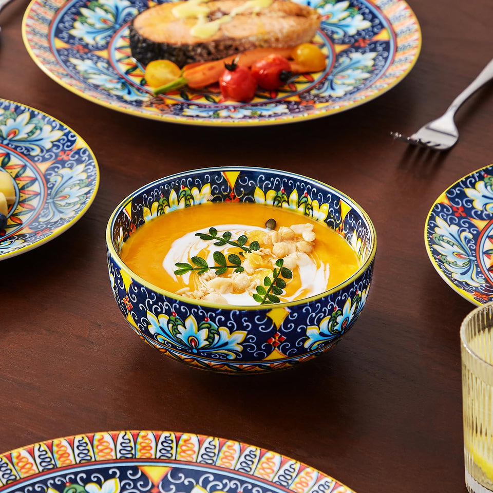 vancasso 24 Pieces Dinnerware Sets, Plates and Bowls Set, Porcelain Dishes Set for 6, Microwave and Dishwasher Safe, Scratch Resistant, Bohemian Style Dining Ware Service for 6, Series SIMI