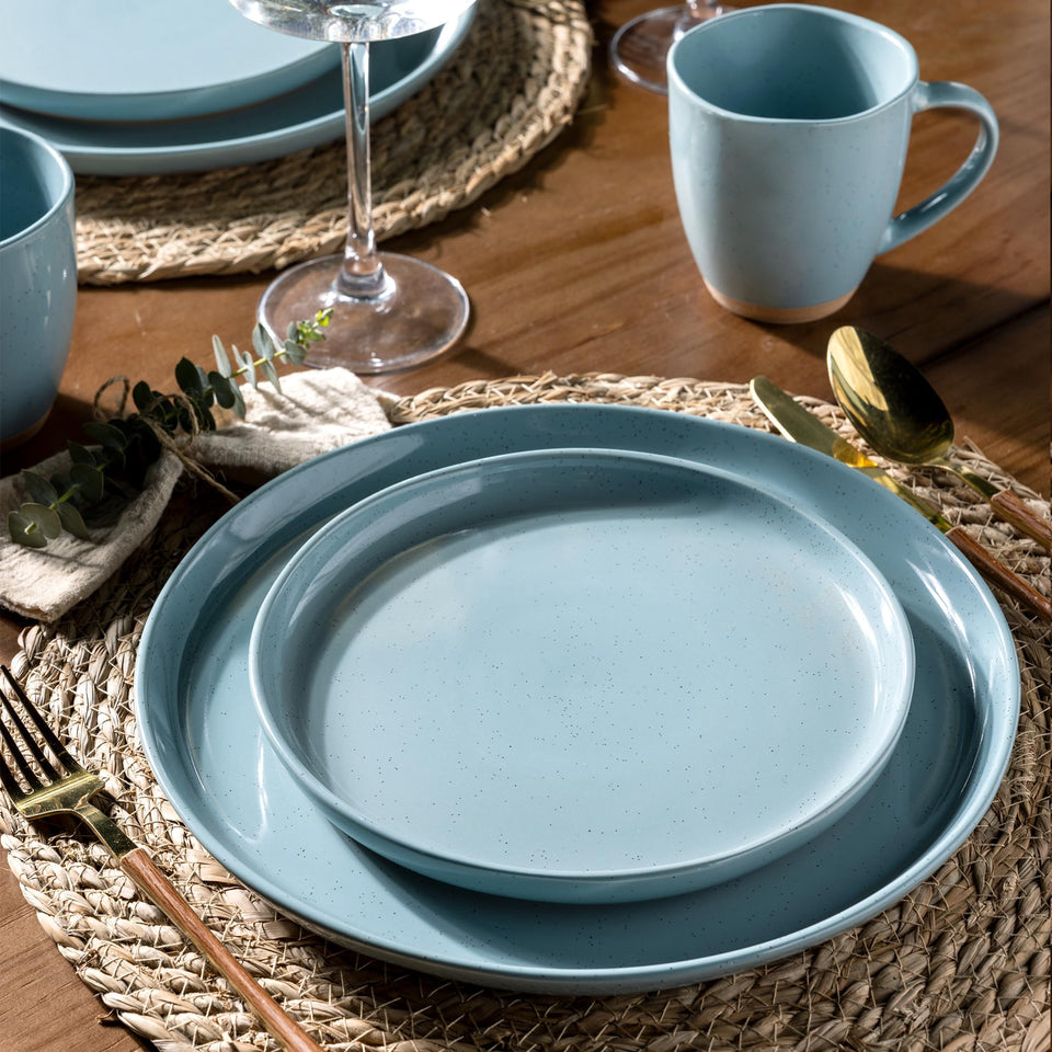 AmorArc Ceramic Dinnerware Sets for 8, 24 Pieces Handpainted Plates and Bowls Set with Rustic Terracotta Underside, Scratch Resistant Stoneware Dishes Set, Dishwasher & Microwave Safe, Light Beige