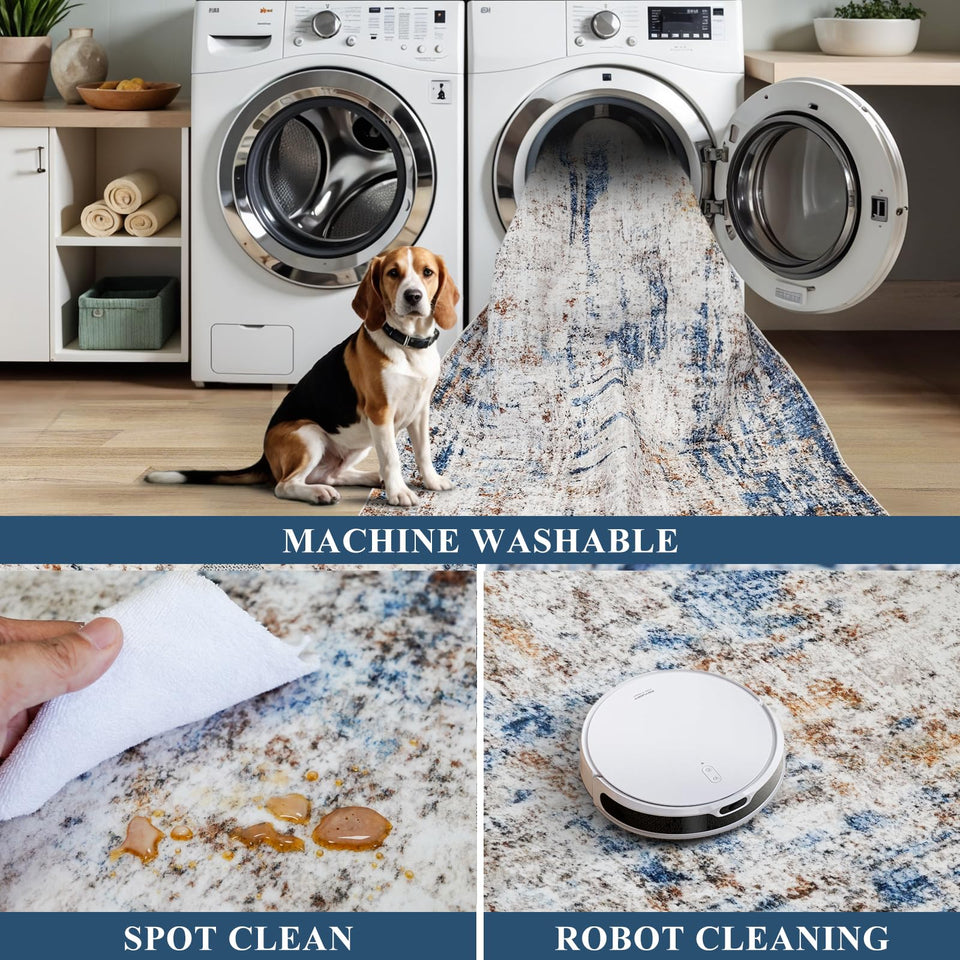 12x15 Area Rug for Living Room – Large Modern Neutral Abstract Thin Washable Carpet, Soft Low Pile Non-Slip Stain-Resistant for Bedroom Dining Room Home Office (Beige Grey)