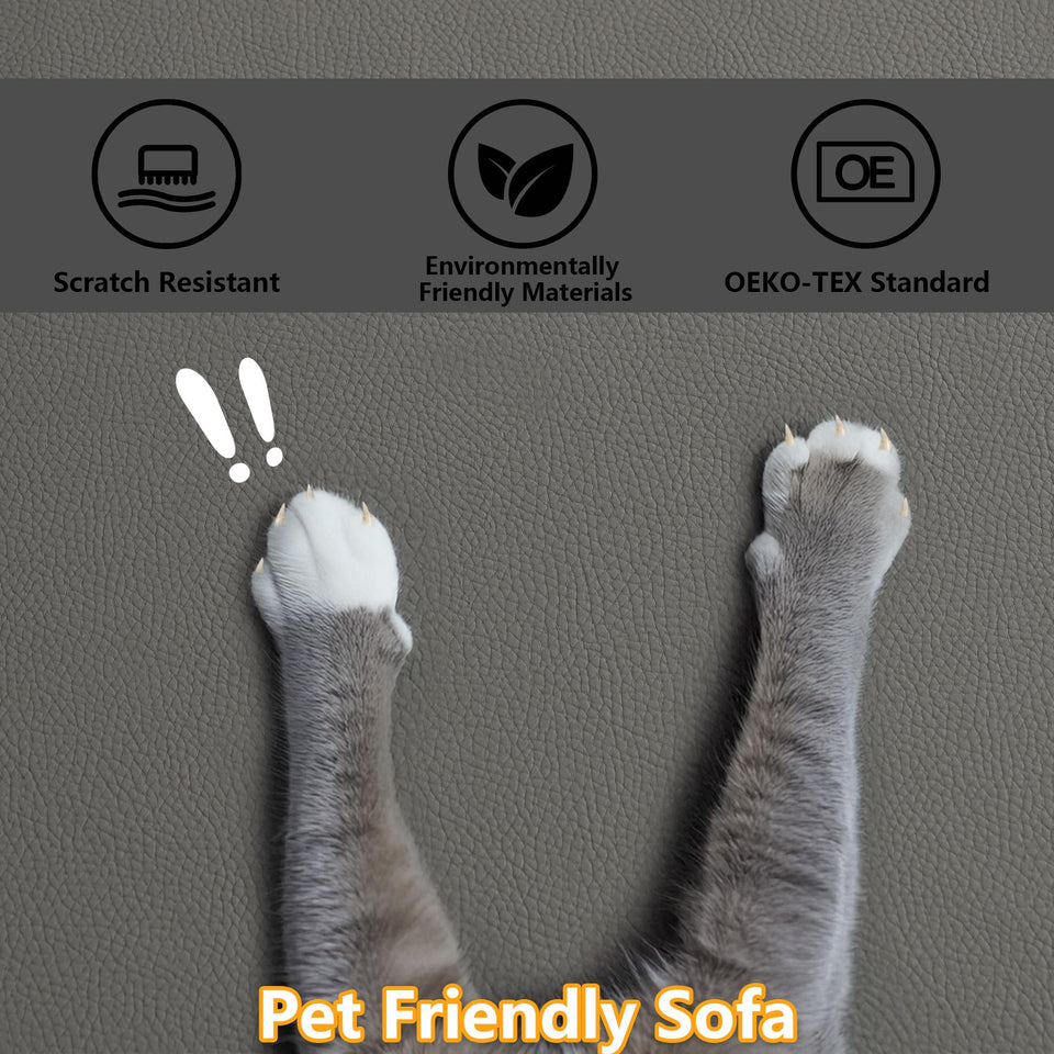 EASE MOOSE Leather Sectional Couch, Oversized Modular Sectional Sofas, Wide Deep Seat Modular Couch, Scratch Resistant Faux Leather Material, L Shaped Sofa for Big Spaces,Beige