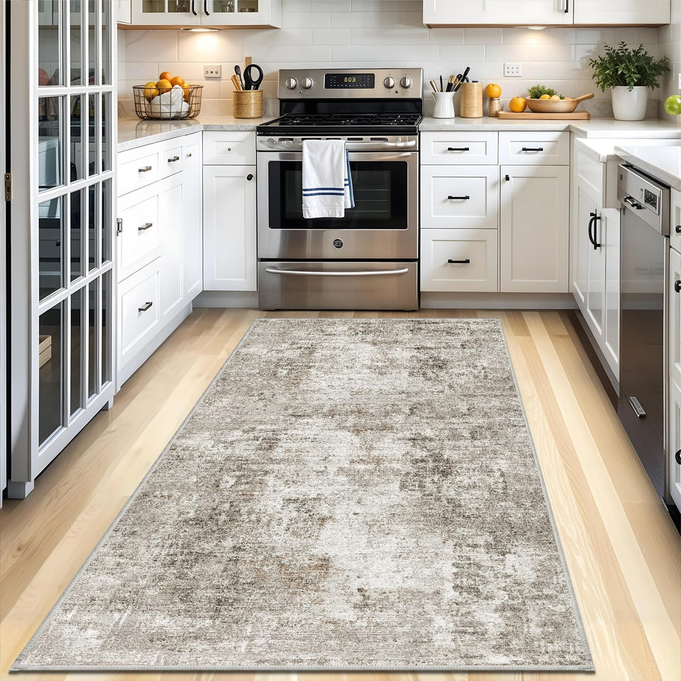 12x15 Area Rug for Living Room – Large Modern Neutral Abstract Thin Washable Carpet, Soft Low Pile Non-Slip Stain-Resistant for Bedroom Dining Room Home Office (Beige Grey)